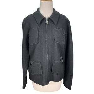 Vintage Eagle's Eye Black Motto Zip 100% Soft Wool Sweater With Pockets Size XL